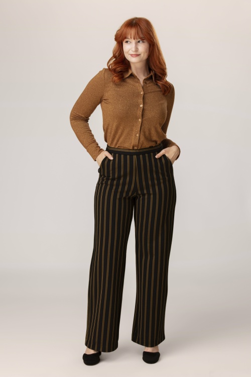 Surkana - Pantalon rayé à jambes larges Jenny en noir