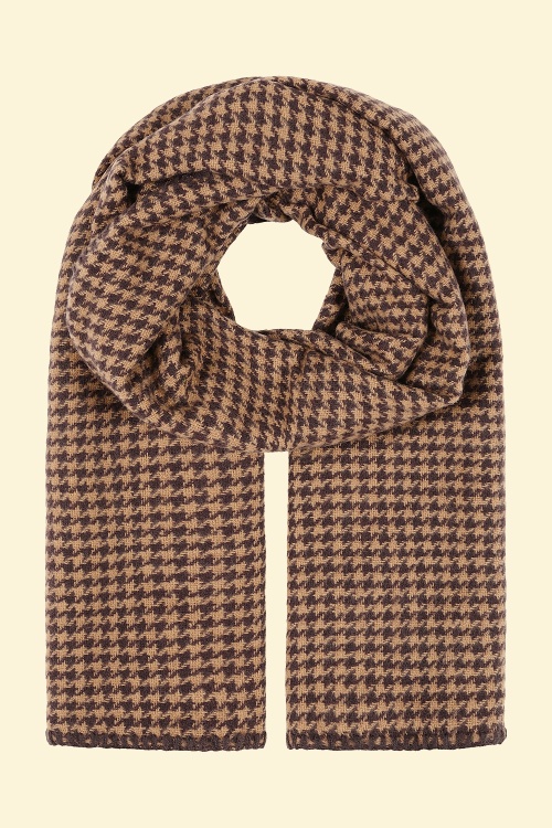 Banned Retro - Harper Houndstooth sjaal in bruin en camel
