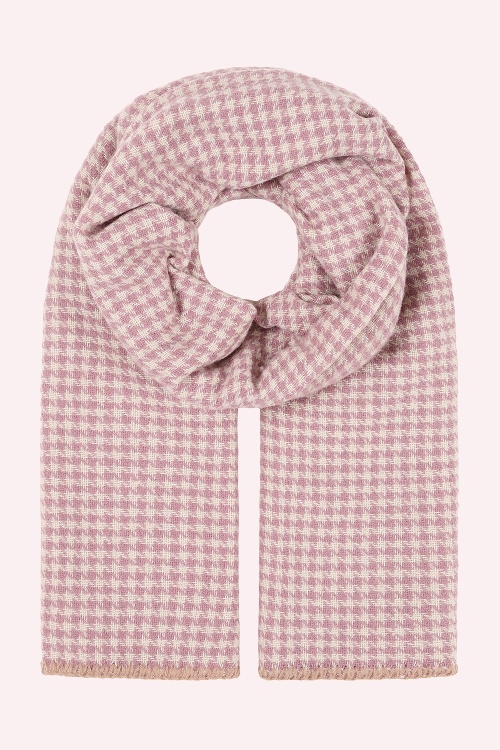 Banned Retro - Harper Houndstooth sjaal in roze en beige