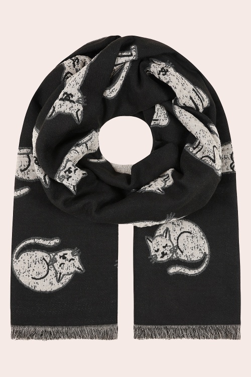 Banned Retro - Tabitha Cat sjaal in zwart en beige