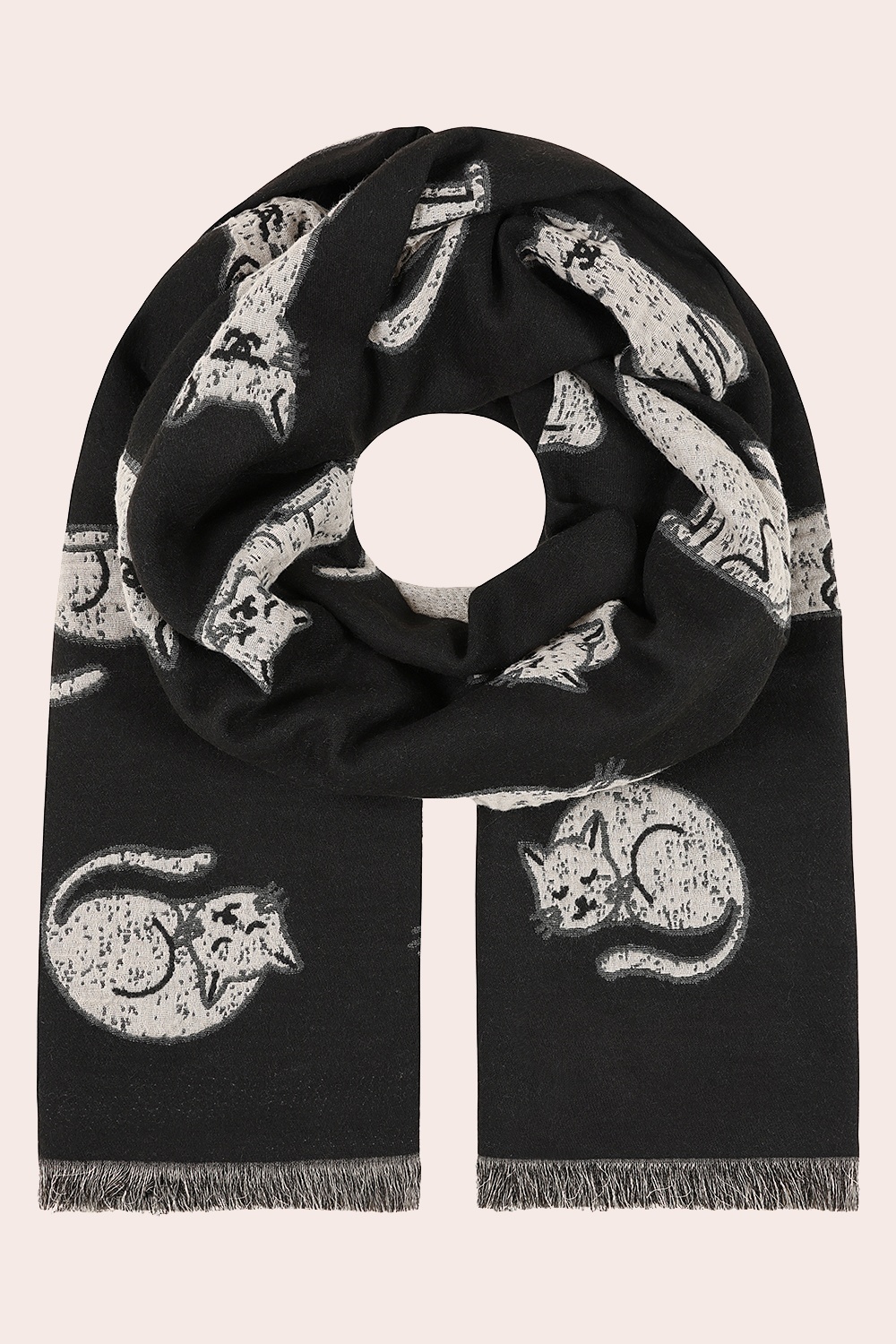 Banned Retro - Tabitha Cat sjaal in zwart en beige