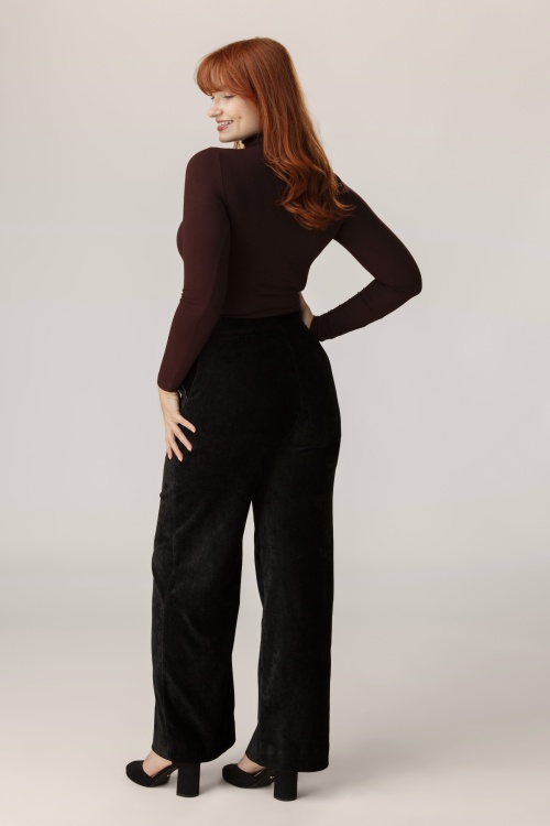 Surkana - Pantalon à jambes larges Wardia en velours noir 2