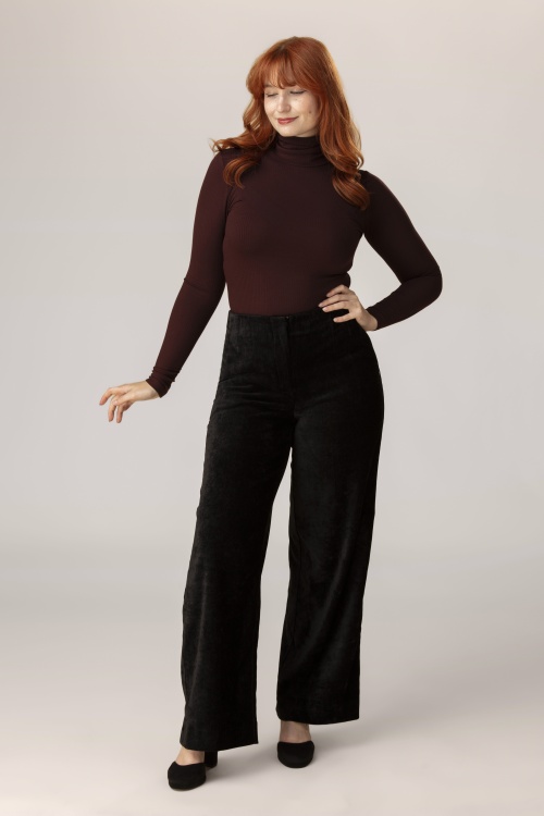 Surkana - Pantalon à jambes larges Wardia en velours noir