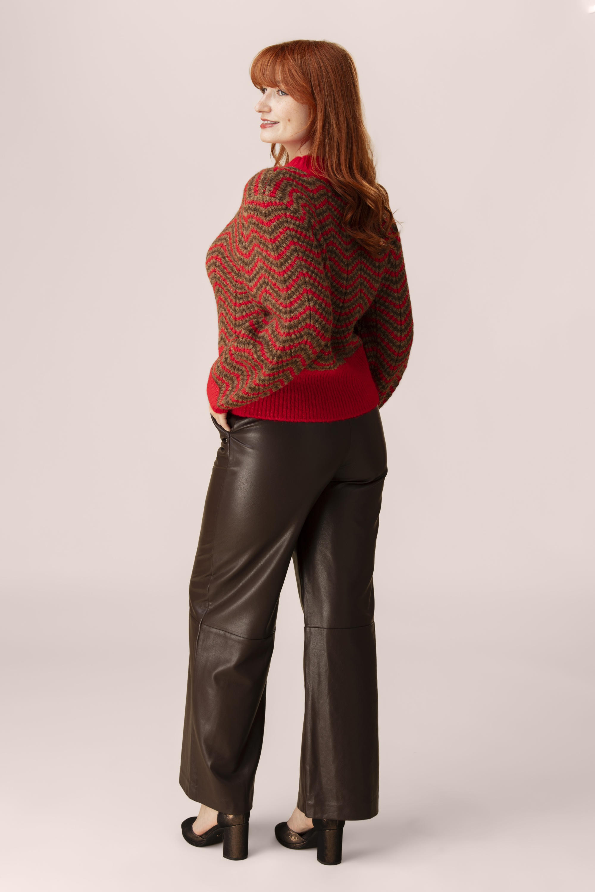 Surkana - Polly Faux Leather Wide Pants in Chocolate 2
