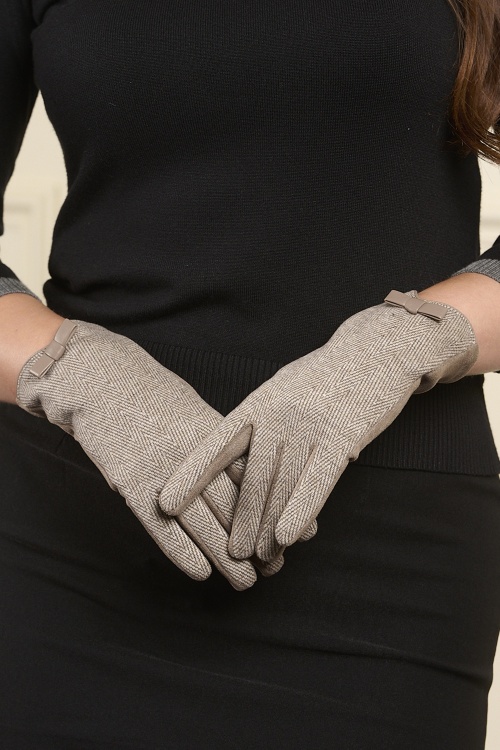 Banned Retro - Isobel Herringbone handschoenen in taupe