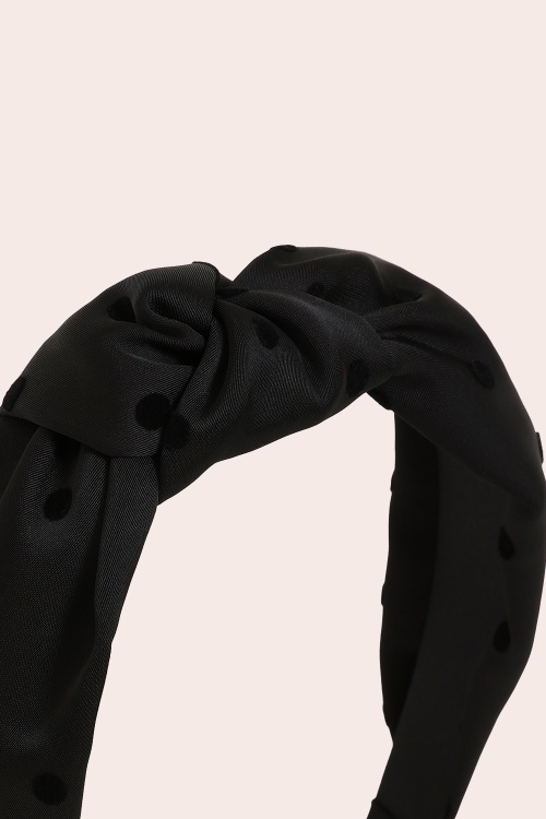 Banned Retro - Mabel polkadot knot haarband in zwart 3