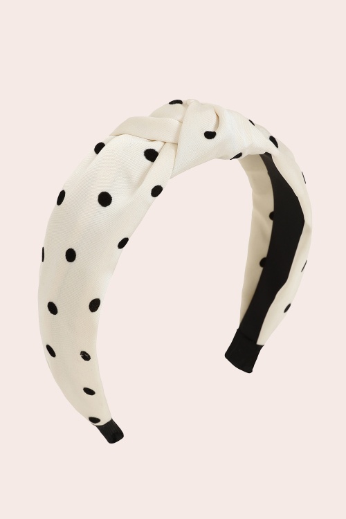 Banned Retro - Mabel polkadot knot haarband in crème