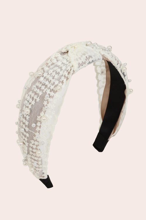 Banned Retro - Adeline Pearl Lace Headband in White