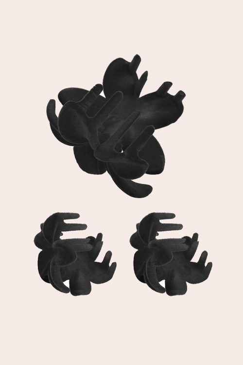 Banned Retro - Florence Velvet Flower haarclip set in zwart 2