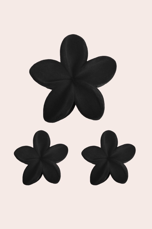 Banned Retro - Florence Velvet Flower haarclip set in zwart