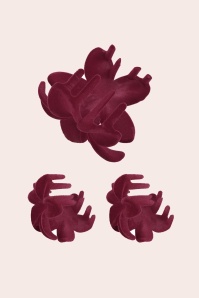 Banned Retro - Florence Velvet Flower haarclip set in bordeaux 2
