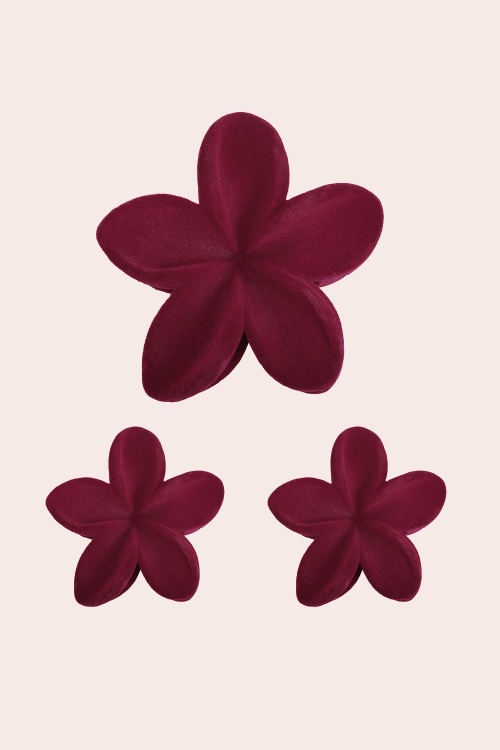Banned Retro - Florence Velvet Flower haarclip set in bordeaux