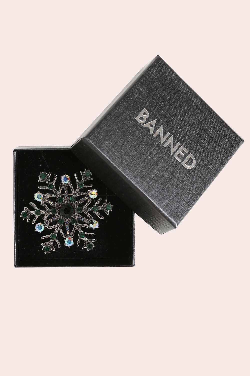 Banned Retro - Midnight Snowflake Brooch in Green and Silver 2