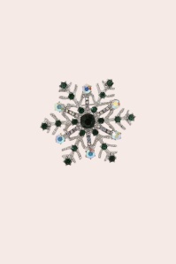 Banned Retro - Midnight Snowflake Brooch in Green and Silver