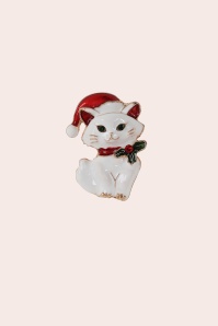 Banned Retro - Santa Kitty Brooch in White