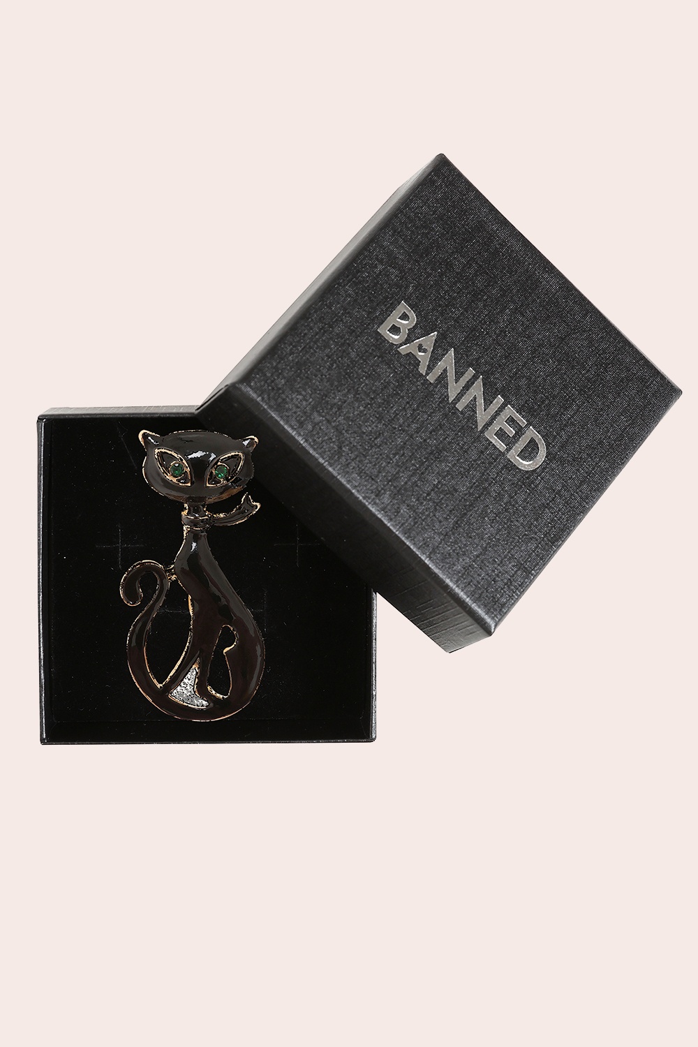 Banned Retro - Lucky Black Cat Brooch in Gold 2