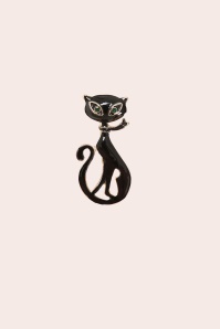 Banned Retro - Lucky Black Cat Brooch in Gold