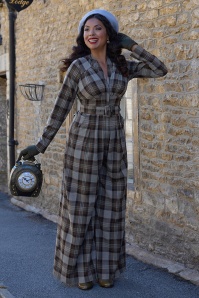 Miss Candyfloss - Dahlina Abalone tartan jumpsuit in grijs en olijf