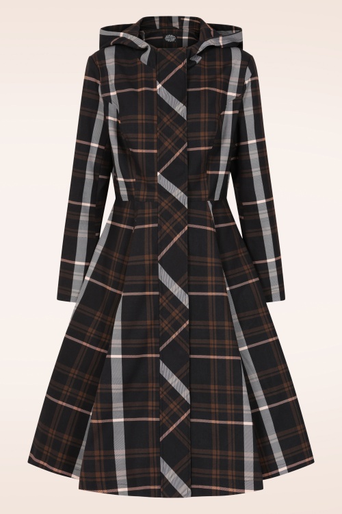 Hearts & Roses - Rowan Check swing regenjas in zwart en bruin