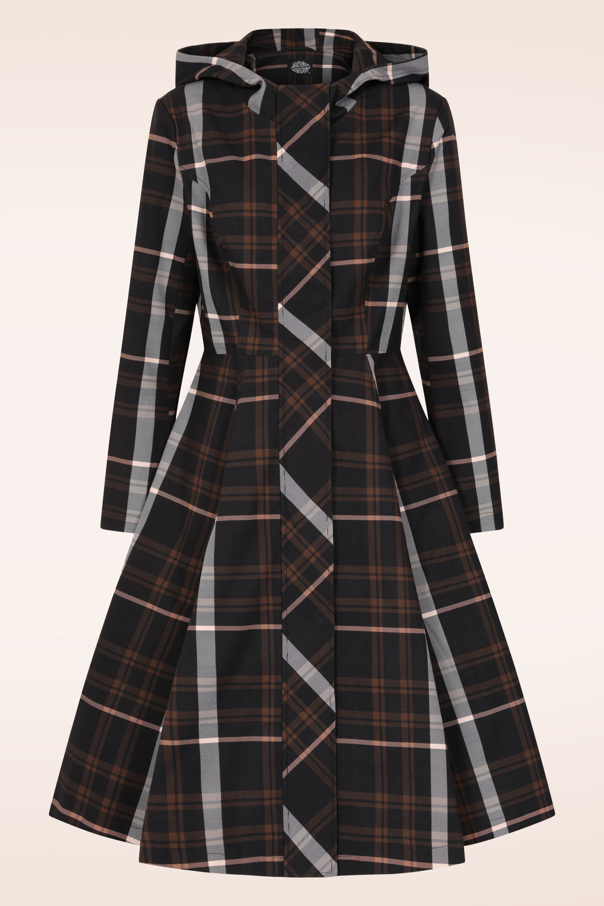 Hearts & Roses - Rowan Check swing regenjas in zwart en bruin