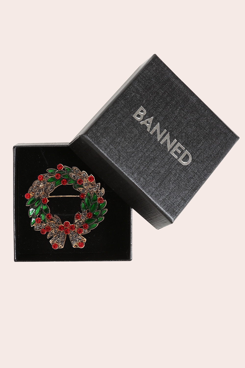 Banned Retro - Holly Wreath Brooch in Gold 2
