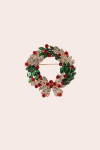 Banned Retro - Holly Wreath Brooch in Gold