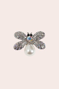 Banned Retro - Pearl Bee Brooch in Silver