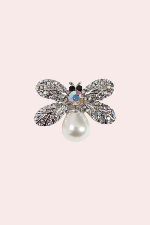 Banned Retro - Pearl Bee Brooch in Silver