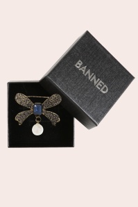 Banned Retro - Blue Belle Bow Brooch in Gold 2