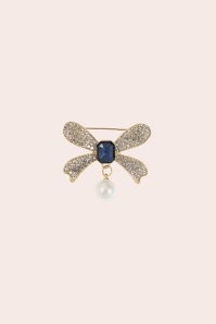 Banned Retro - Blue Belle Bow Brooch in Gold