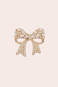 Banned Retro - Pearl Ribbon Brooch in Gold