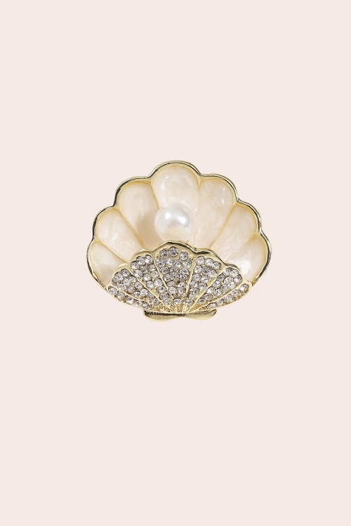 Banned Retro - Oyster Pearl Brooch in Gold