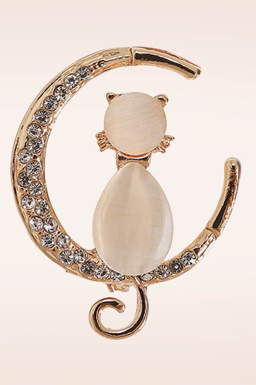 Banned Retro - Broche Selene Cat Moon en doré