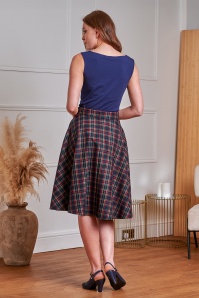 Banned Retro - Book Club Tartan Swing Skirt in Navy 3