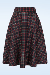 Banned Retro - Book Club Tartan Swing Skirt in Navy 2