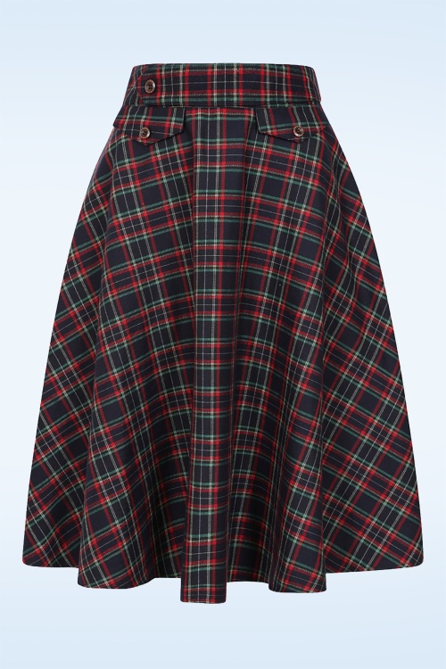Banned Retro - Book Club Tartan Swing Skirt in Navy 2