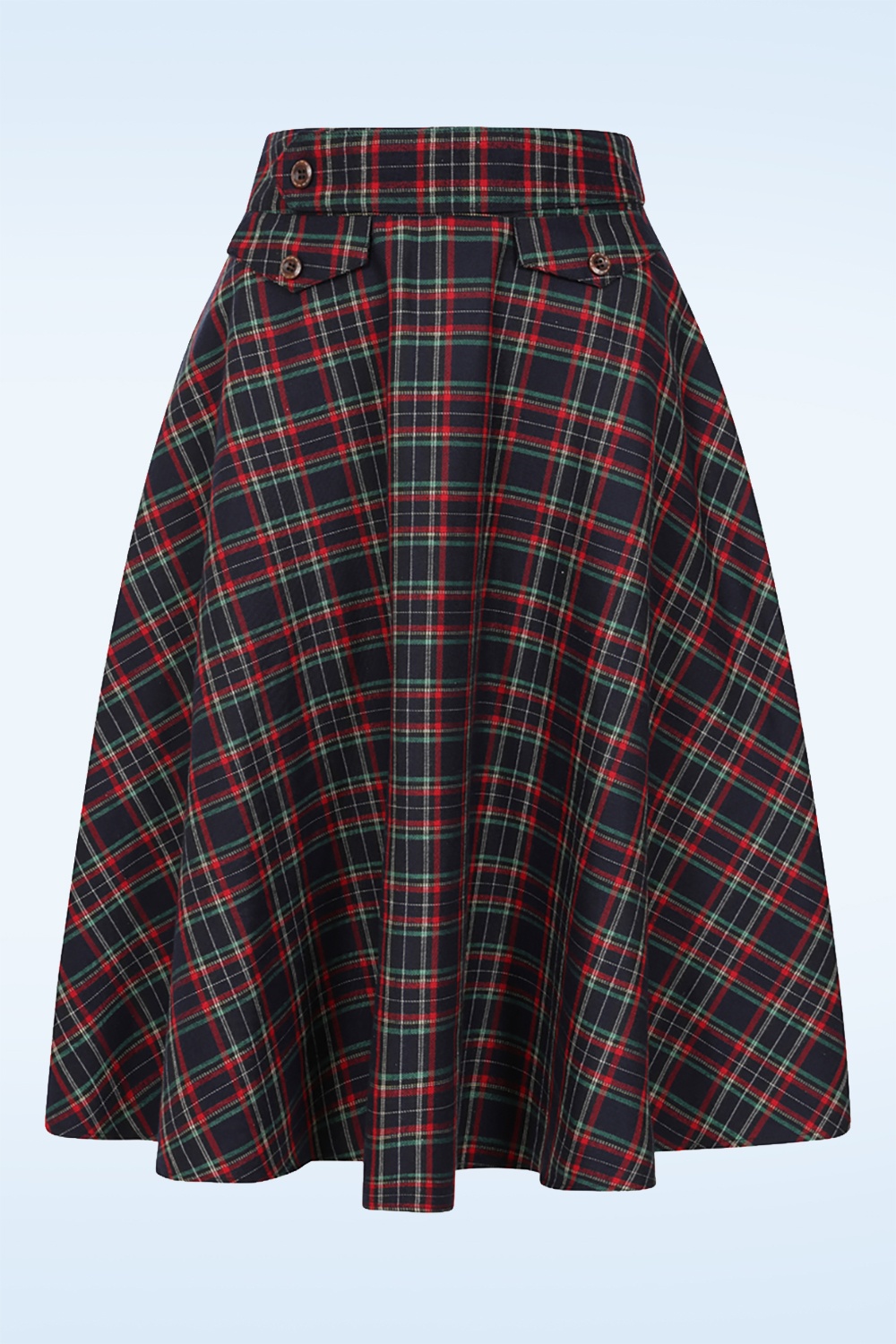 Banned Retro - Book Club Tartan Swing Skirt in Navy 2