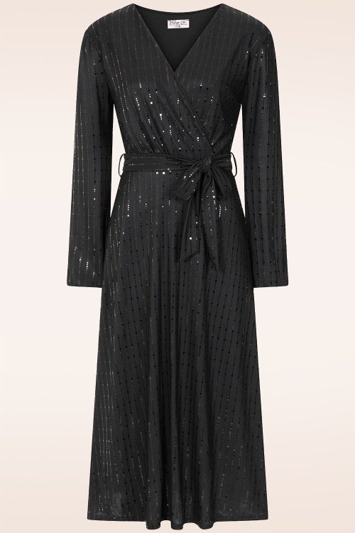 Vintage Chic for Topvintage - Topvintage exclusive ~ Taylor Sequin cross over swing jurk in zwart