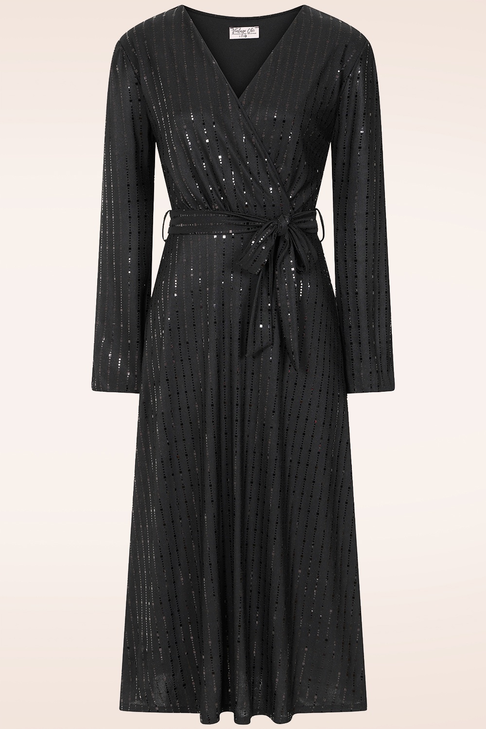 Vintage Chic for Topvintage - Topvintage exclusive ~ Taylor Sequin cross over swing jurk in zwart