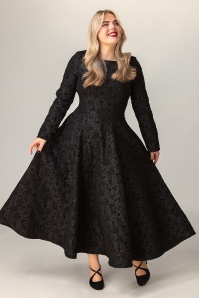 Hearts & Roses - Exklusiv bei Topvintage ~ Sylvie Florales Midi-Swingkleid in Schwarz 2