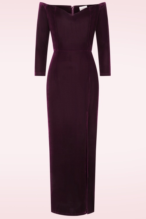 Banned Retro - Amalia fluwelen maxi jurk in bordeauxrood 2