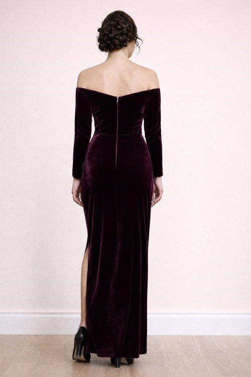 Banned Retro - Amalia fluwelen maxi jurk in bordeauxrood 3