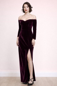 Banned Retro - Amalia fluwelen maxi jurk in bordeauxrood