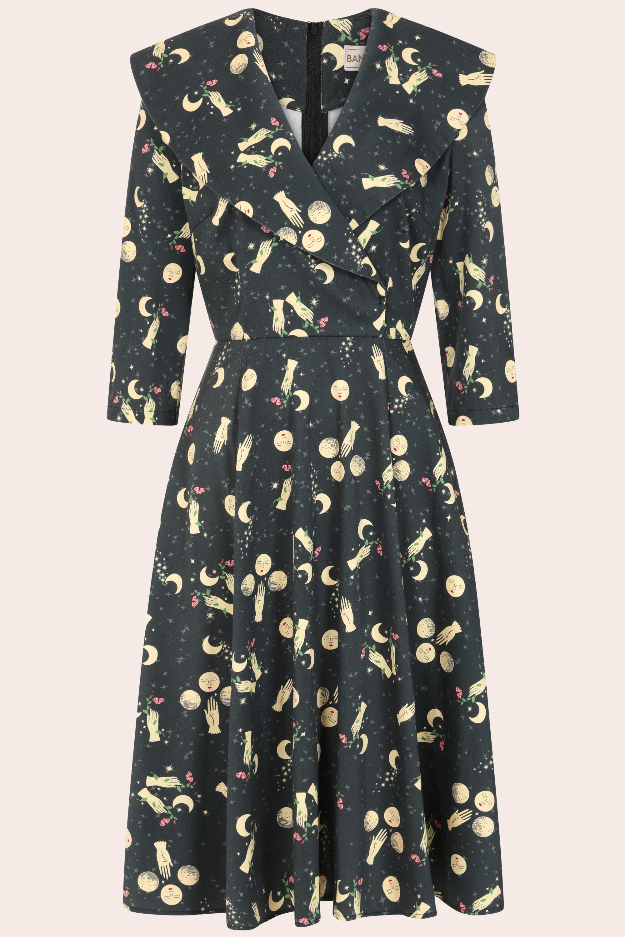 Banned Retro - Robe swing en coton Evelyn Moon vert pin foncé 