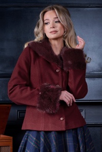 Banned Retro - Rea Faux Fur korte jas in bordeauxrood