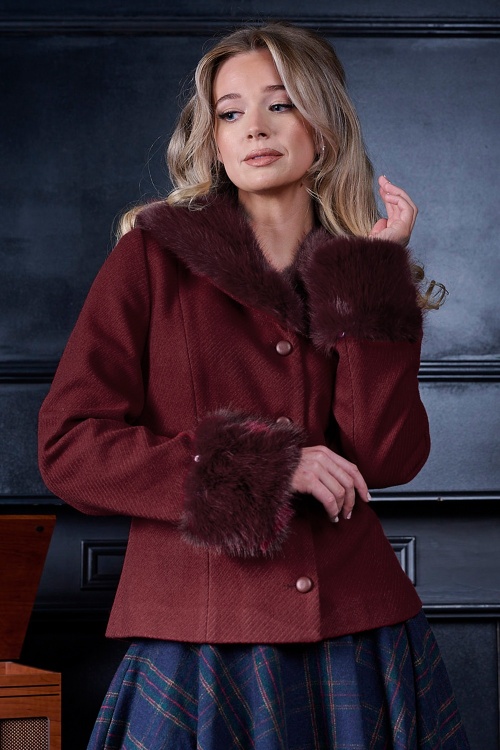 Banned Retro - Rea Faux Fur korte jas in bordeauxrood