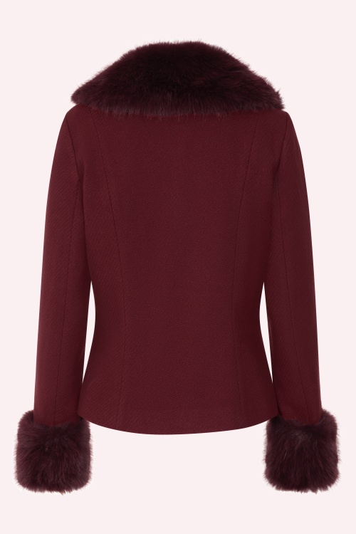 Banned Retro - Rea Faux Fur korte jas in bordeauxrood 5