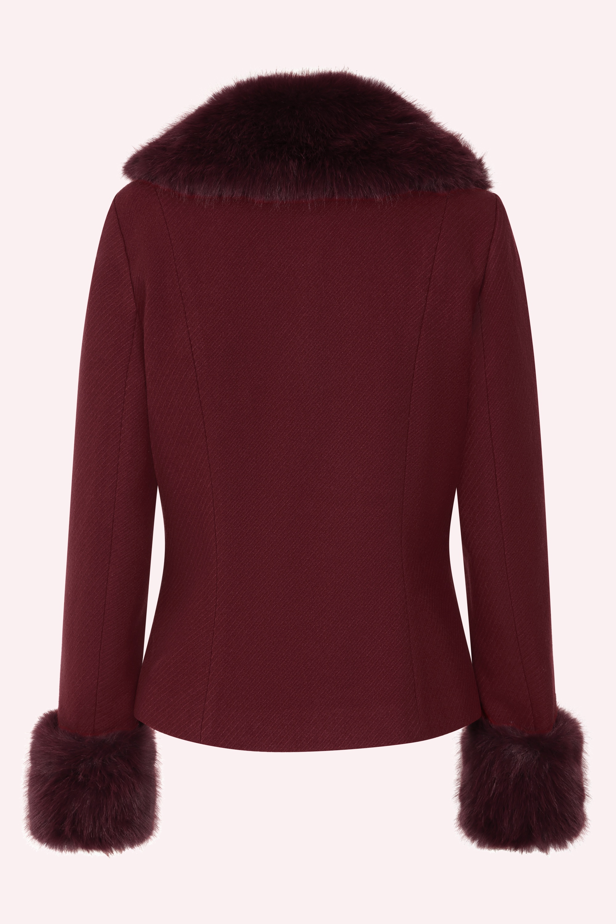 Banned Retro - Rea Faux Fur korte jas in bordeauxrood 5