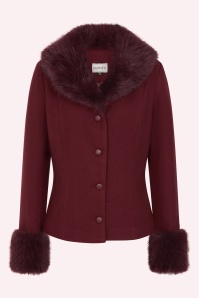 Banned Retro - Rea Faux Fur korte jas in bordeauxrood 2