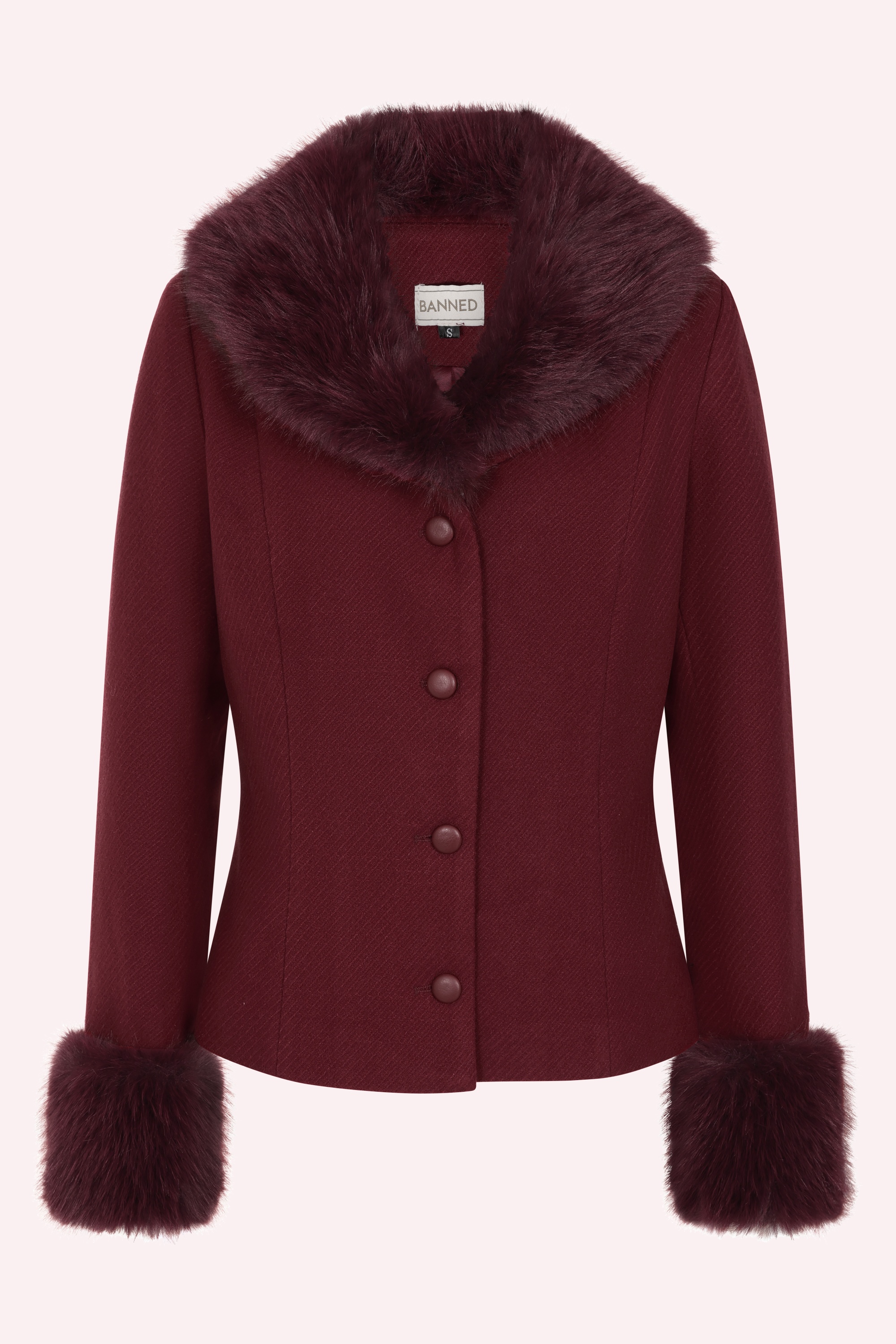 Banned Retro - Rea Faux Fur korte jas in bordeauxrood 2